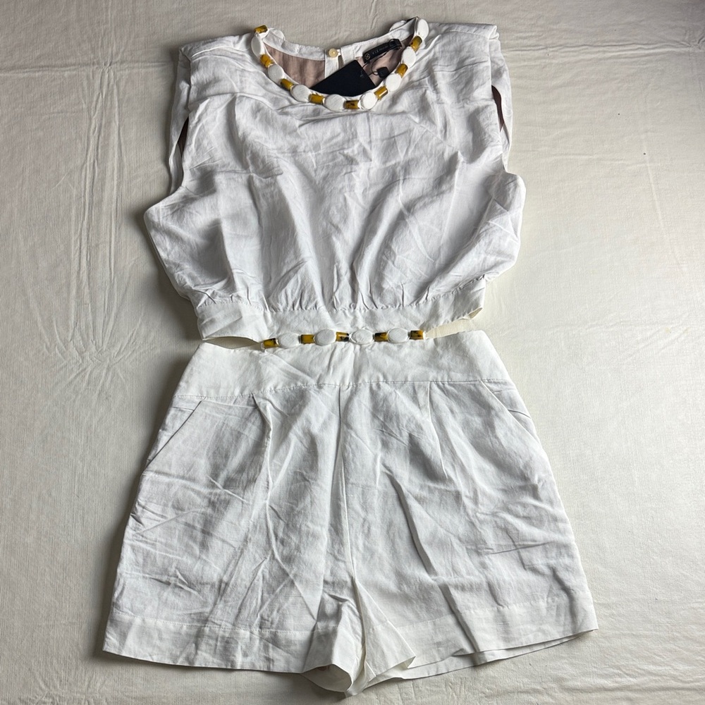 Vix Paulahermannny Off-White Ivory Sleeveless Cut Out Romper Size 2 NWT